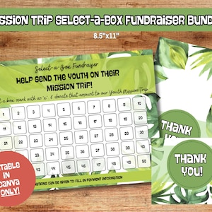 Editable Mission Trip Fundraising Printable, Donations, Raising Money, Select a Box, Church Youth Ministry, Thank You Notes, Canva