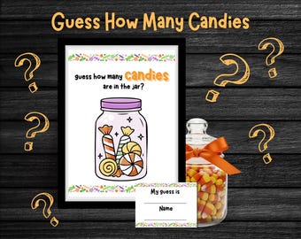 Juego de adivinanzas de dulces de Halloween, juego de adivinar cuántos dulces hay para fiestas, baby showers, aulas, escuela dominical, imprimible, descarga digital instantánea