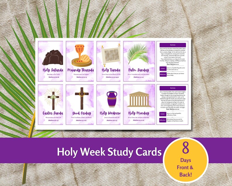 Holy Week Study Cards, Printable Easter Story, Easter Advent Study Devotional, Easter Scripture Cards, Holy Week Printable, Countdown image 1