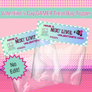 Valentinstag Gamer Leckerli Beutel Topper druckbare, Klassenzimmer Party, druckbare Leckerli Beutel Topper, DIY Favor Taschen, Videospiel, sofort Download