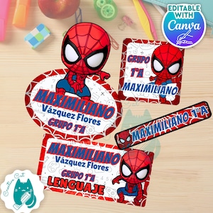 Spiderman School Labels Editable Canva Template