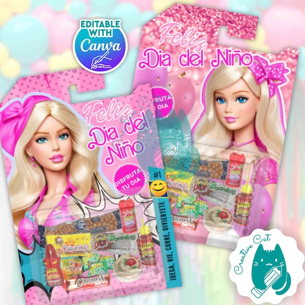 Plantilla de Canva Blister para Dulces Niña Muñeca Editable Descarga Instantánea