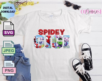 Spidey Gigi Tee Design: Spidey & Friends SVG, PNG, JPEG (Digital Download)