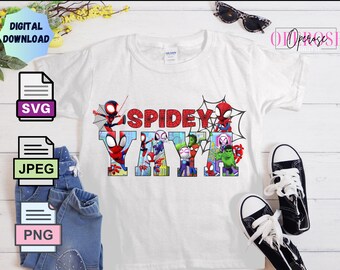 Spidey Yaya Tee Design: Spidey & Friends SVG, PNG, JPEG (Digital Download)