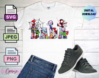 Spidey Dada Tee Design: Spidey & Friends SVG, PNG, JPEG (Digital Download)