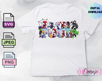 Spidey Four T-Shirt Design: Spidey & Friends SVG, PNG, JPEG (Digital Download)