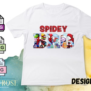 Peut inclure: T-shirt blanc avec un graphisme rouge "SPIDEY BRO" repr&eacute;sentant un collage de personnages Spiderman.