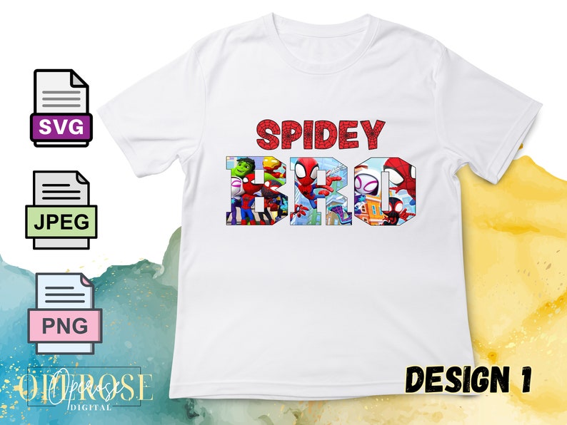 Peut inclure: T-shirt blanc avec un graphisme rouge "SPIDEY BRO" repr&eacute;sentant un collage de personnages Spiderman.