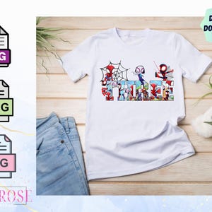 Spidey and Friends Tee Design: SVG, PNG, JPEG (Digital Download)