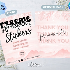 Small Business Freebie Insert Card Editable in CANVA /Freebie Card/Packaging Freebie Stickers Card for Your Orders/Pretty Pink Cards