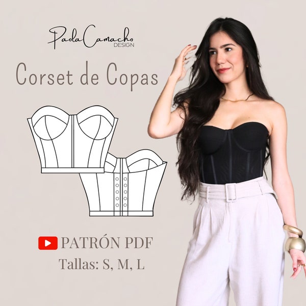 Corset de Copas- Patrones de costura en PDF, Tallas S,M,L