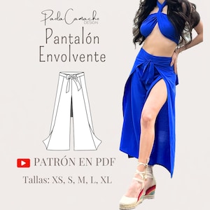 Wrap-around pants sewing pattern, sizes S, M, L, XL - PDF patterns instant download, print on letter size paper