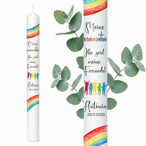 Personalized Communion Candle with Rainbow Design, Custom Name & Date