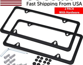 2x Marco de placa de matrícula de metal de acero inoxidable de alta calidad Cubierta de etiqueta negra Nuevo EE. UU.