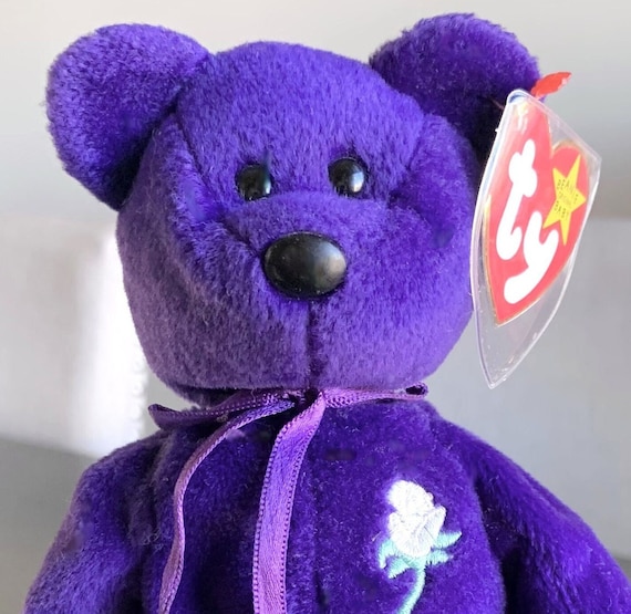 1997 4300 Purple White Rose Vintage Princess Diana Bear Ty Beanie