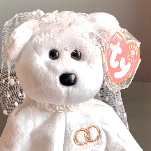 2001 4364 Mrs. The Bride Wearing Veil White Teddy Bear Ty Plush Beanie Baby MWMT