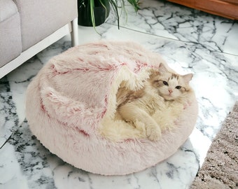 Luxe huisdierbed, knus warm bed voor katten en kleine honden, kalmerend kattenbed, donut kattenbed, zacht kattenbed, kattennest, kattencadeau