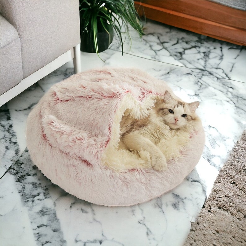Luxus-Haustierbett, kuscheliges, warmes Bett für Katzen und kleine Hunde, beruhigendes Katzenbett, Donut-Katzenbett, weiches Katzenbett, Katzennest, Katzengeschenk Bild 1