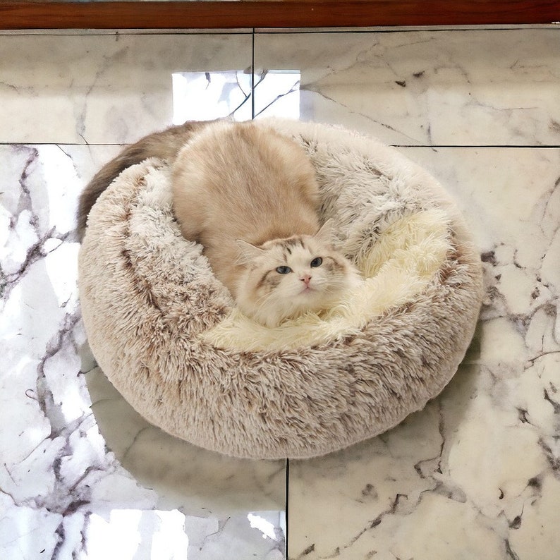 Luxus-Haustierbett, kuscheliges, warmes Bett für Katzen und kleine Hunde, beruhigendes Katzenbett, Donut-Katzenbett, weiches Katzenbett, Katzennest, Katzengeschenk Bild 2