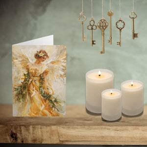 Personalisierte Weihnachtsengelkarten, goldener Engel Ölgemälde-Stil, Original Kunstwerk Grußkarten Einzigartige benutzerdefinierte Karte - Set von 10 oder 30