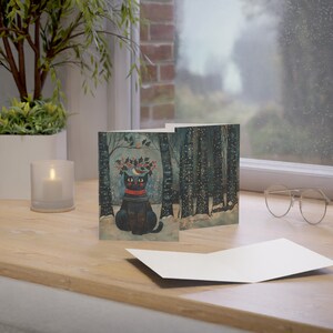 Kat kerstkaart - volkskunst kat lege kaart, gratis verzending, schattige kattenkerstkaart met unieke illustraties, set van 1, 10,30,50