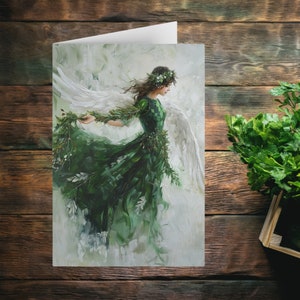 Original Artwork Forest Green Angel in Oils, Christmas Greeting Cards or Special Note Card—Set of 10 or 30 5" x7"