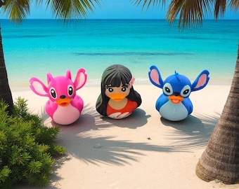 Lilo Stitch Angel -Inspired 3D Printed Ducks – Cute Collectible Figurines