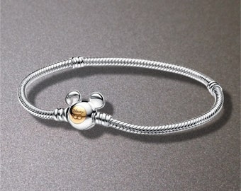 Pandora Disney Momentos del 100 aniversario pulsera de cadena de serpiente - pulsera de encanto minimalista Pandora - regalo de plata de ley S925