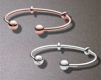 Pulsera abierta Pandora Moments, pulsera diaria hecha a mano, pulseras con dijes, regalo de plata de ley S925 para ella