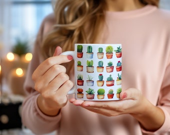 Tiny Potted Cactus Coffee Mug v3 | Gift for her | Plant Lover | Cacti Mug - 11oz