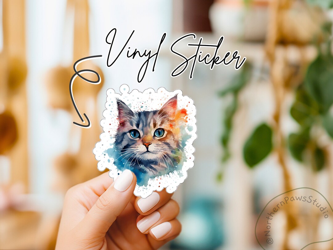 Cute Cat Vinyl Sticker Kiss-cut Decal for Laptop, Phone, Water Bottle ...