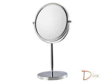 Diva 1x/3x/5x/10x Magnifying Mirror (A) | Double-Sided | Premium Metal | Minimalist | Tabletop Mirror | Freestanding Makeup | Chrome Plated
