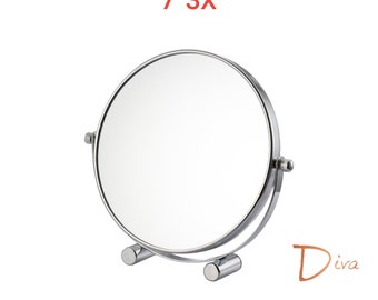 Diva 3x/5x Chrome Pedestal Double-Sided Mirror | Portable, travel-friendly | 1x magnification and 3x/5x mag | Premium Finish | Minimalist