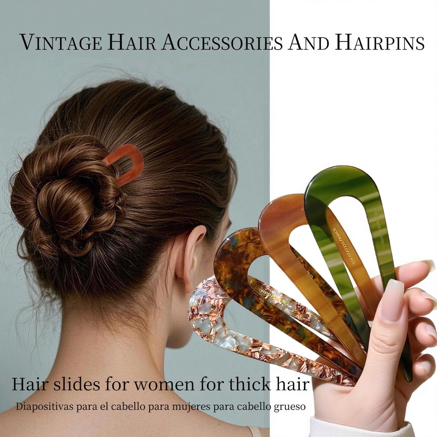 U-shaped French Hair Pin: Multi-colored Cellulose Acetate, Elegant Long ...