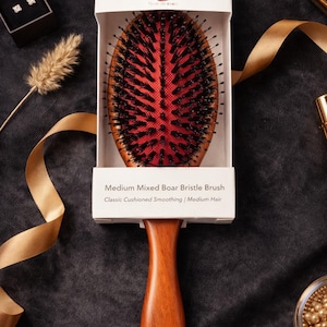 Diva ミディアム混合猪毛ブラシ | 天然毛 | もつれをほぐし、頭皮を滑らかにし、マッサージ | ミディアムヘア用 | 環境に優しい