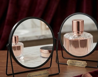 iva London Luxury Black Vanity Mirror | 7" Double Sided 1X/5X Magnifying Makeup Mirror | Minimalist Desk Mirror | Round Cosmetic Mirror