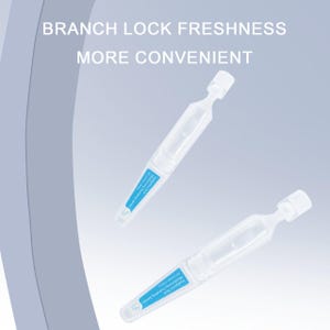May include: Two clear, single-use vials with white caps and blue labels. The labels read "Hyaluronic Acid Moisturizing Serum". The text "BRANCH LOCK FRESHNESS MORE CONVENIENT" is at the top of the image.