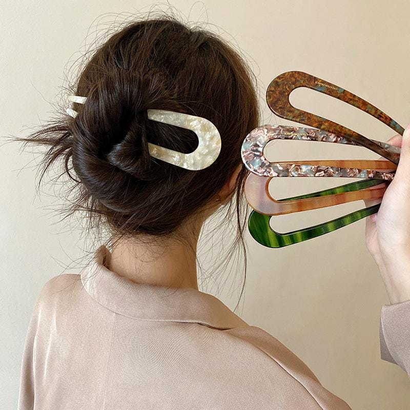 U-shaped French Hair Pin: Multi-colored Cellulose Acetate  display picture 1