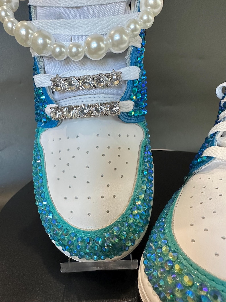 Blue and Black Jordan 1 mids with rhinestones, Bling Nikes, bedazzled trainers,  custom sneakers for prom, bat mitzvah, sneaker ball, wedding, birthday
