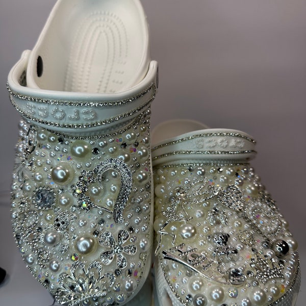 Customized Rhinestone Bling Crocs luxury clogs, white, birthday gift , custom shoes, bedazzled footwear, wedding crocs, prom quinceanera