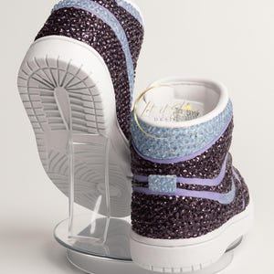 Bedazzled Purple Jordan 1 Mids Custom Rhinestone Sneakers, Bling Nikes, wedding shoes,  prom, sneaker ball, quinceanera