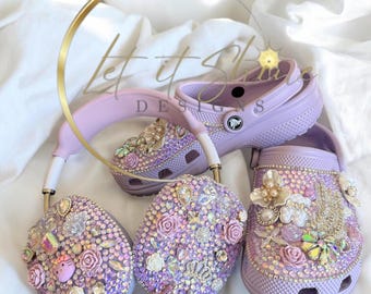 Bedazzled Crocs with matching Apple AirPods Max