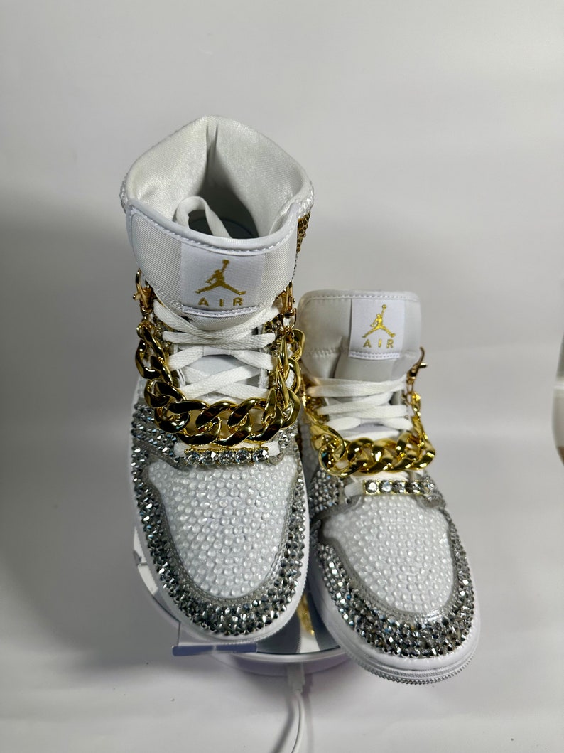 Jordan 1 Mids, Bling Rhinestone  bedazzled sneakers, Sneaker Ball, Prom, Formal, Quincenera, wedding sneaker,  groomsmen sneaker, Luxury Nikes, rhinestone shoes, sparkly shoes, custom trainers, Customized Jordans