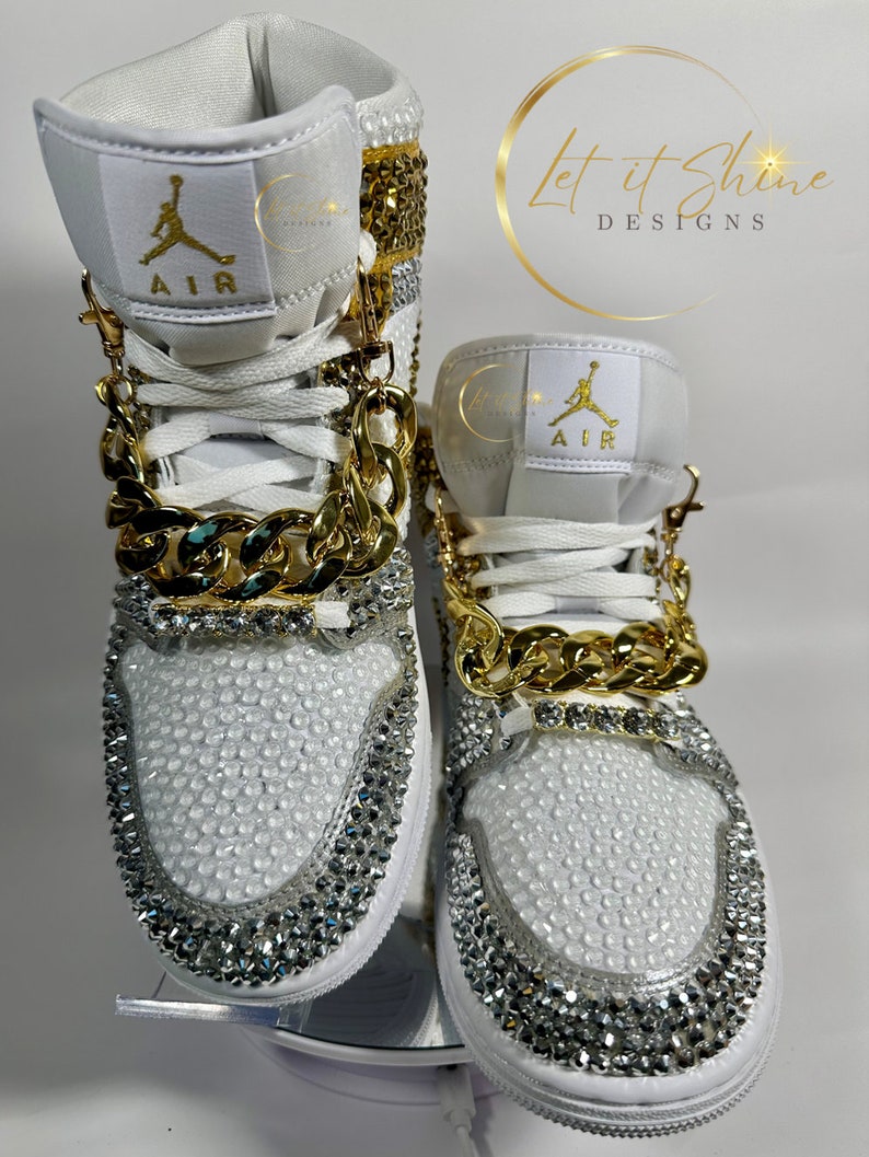 Jordan 1 Mids, Bling Rhinestone  bedazzled sneakers, Sneaker Ball, Prom, Formal, Quincenera, wedding sneaker,  groomsmen sneaker, Luxury Nikes, rhinestone shoes, sparkly shoes, custom trainers, Customized Jordans