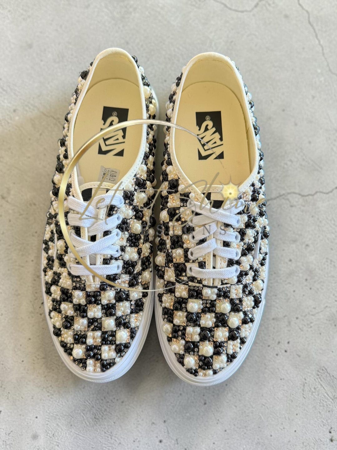 Custom Bling Checkerboard Authentic Vans, Rhinestone Pearl Sneakers - Etsy