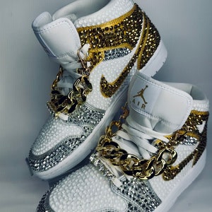 Jordan 1 Mids, Bling Rhinestone  bedazzled sneakers, Sneaker Ball, Prom, Formal, Quincenera, wedding sneaker,  groomsmen sneaker, Luxury Nikes, rhinestone shoes, sparkly shoes, custom trainers, Customized Jordans
