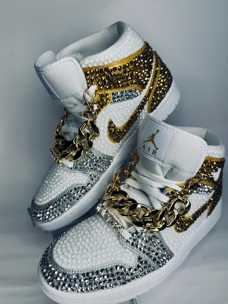 Jordan 1 Mids, Bling Rhinestone  bedazzled sneakers, Sneaker Ball, Prom, Formal, Quincenera, wedding sneaker,  groomsmen sneaker, Luxury Nikes, rhinestone shoes, sparkly shoes, custom trainers, Customized Jordans