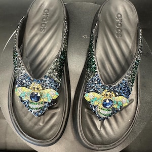 Black Gateway Flip Flop Croc Sandals, rhinestone sandals, bedazzled footwear, Christmas gift,