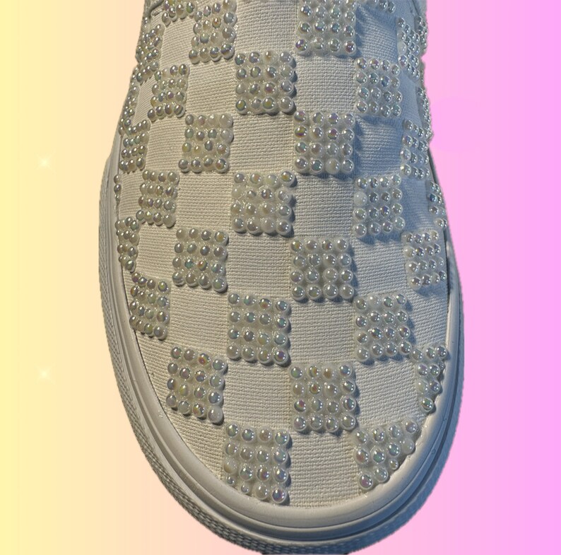 Bling Wedding Vans, Custom Rhinestone Slip on Sneakers, Pearl Enhanced ...