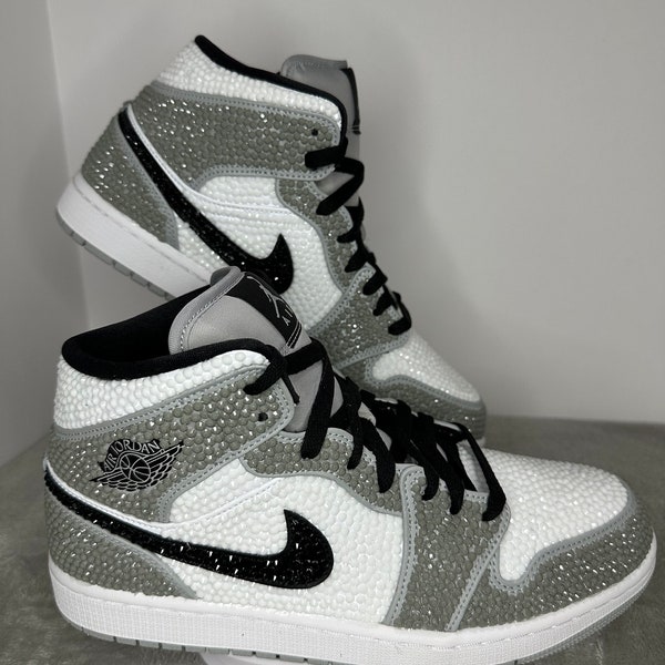 Fully Blinged Jordan 1 Mids, Custom Rhinestone Sneakers, Bedazzled Nikes, Teen Gift, prom shoe, Mother’s Day gift, Toddler Kid Adult